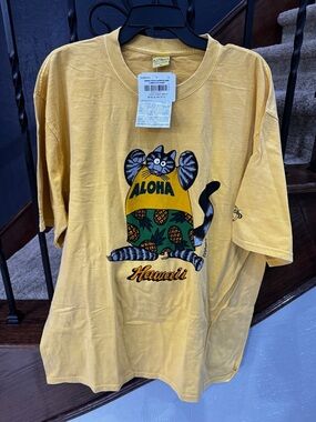New NWT yellow 'Aloha Hawaii' Cat Tee XL Shirt Collectors crazy Shirts B. Kliban